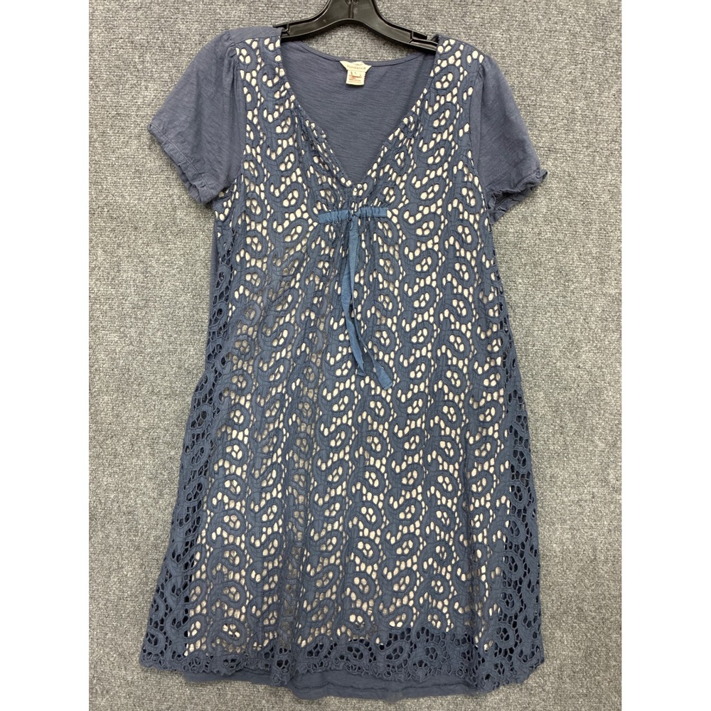 Sundance Blue Silk Blend Crochet Lace V-Neck Short Sleeve Shift Dress Large